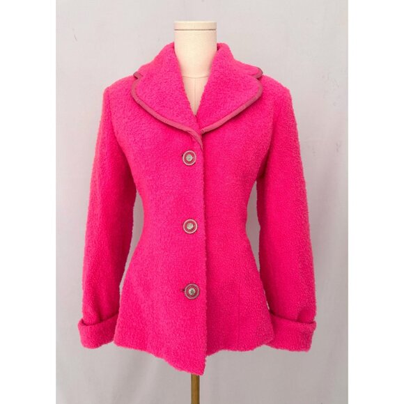 y2k vintage hot pink oversized collar unique statement wool coat made in Italy - Picture 3 of 7